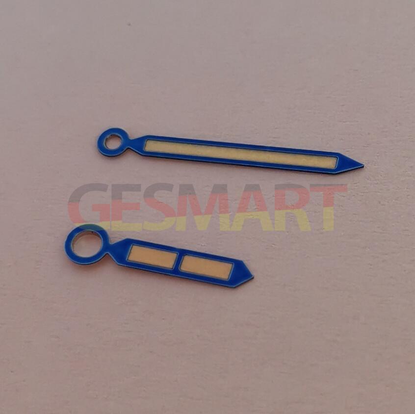 Blue-trimmed strong green lume watch hands compatible with Seagull ST3600/ST3621 and ETA 6497/6498 models