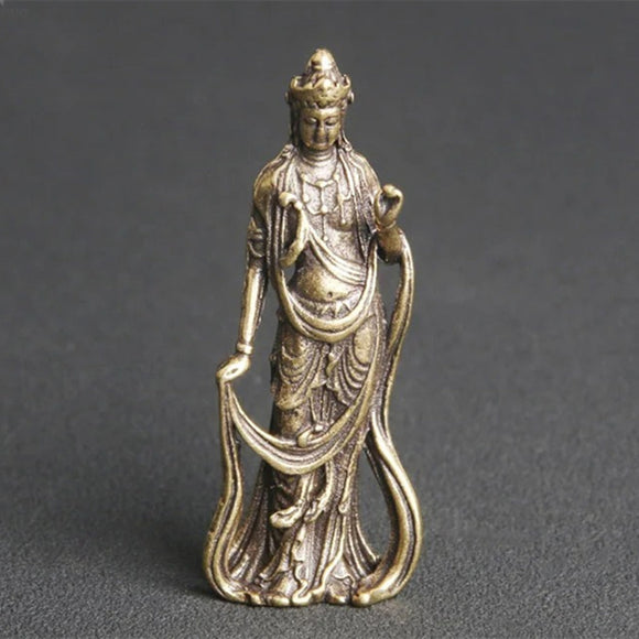 Solid Copper Thailand Guanyin Buddha Vintage Hand Carved Bronze Model Figurines