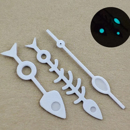 Green lume white fish-shaped watch hands for NH35/36 NH38 NH72 movements, 13mm length.