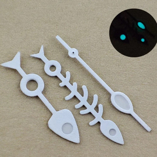 Green lume white fish-shaped watch hands for NH35/36 NH38 NH72 movements, 13mm length.