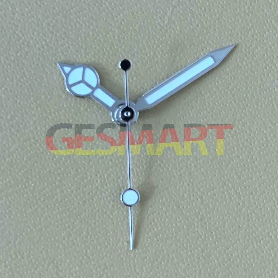 Green luminous watch hands set compatible with NH35A/NH36A movement, sizes 8/12/12.5mm, ideal for watch repair.