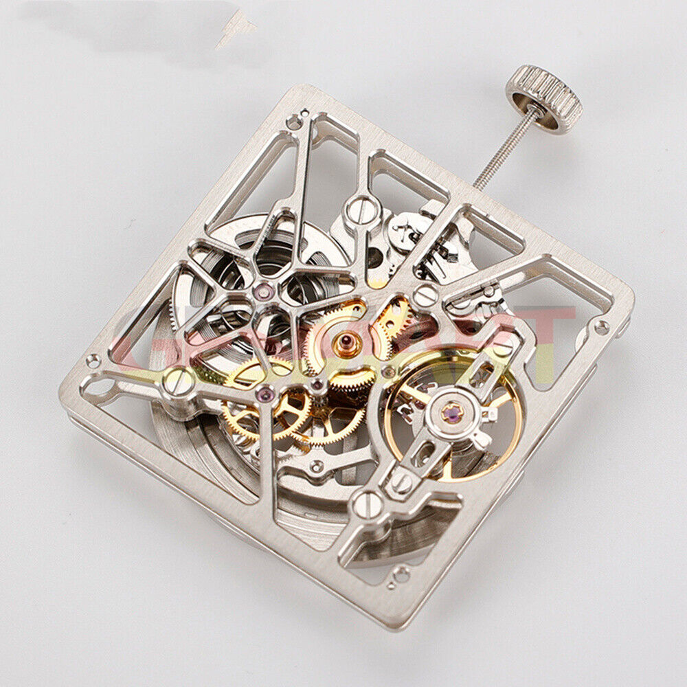 Asian HZ1B02D watch accessory with silver, gold, and black hollow squares showcasing automatic mechanical movement detail.