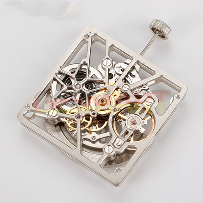 Asian HZ1B02D watch accessory with silver, gold, and black hollow squares showcasing automatic mechanical movement detail.
