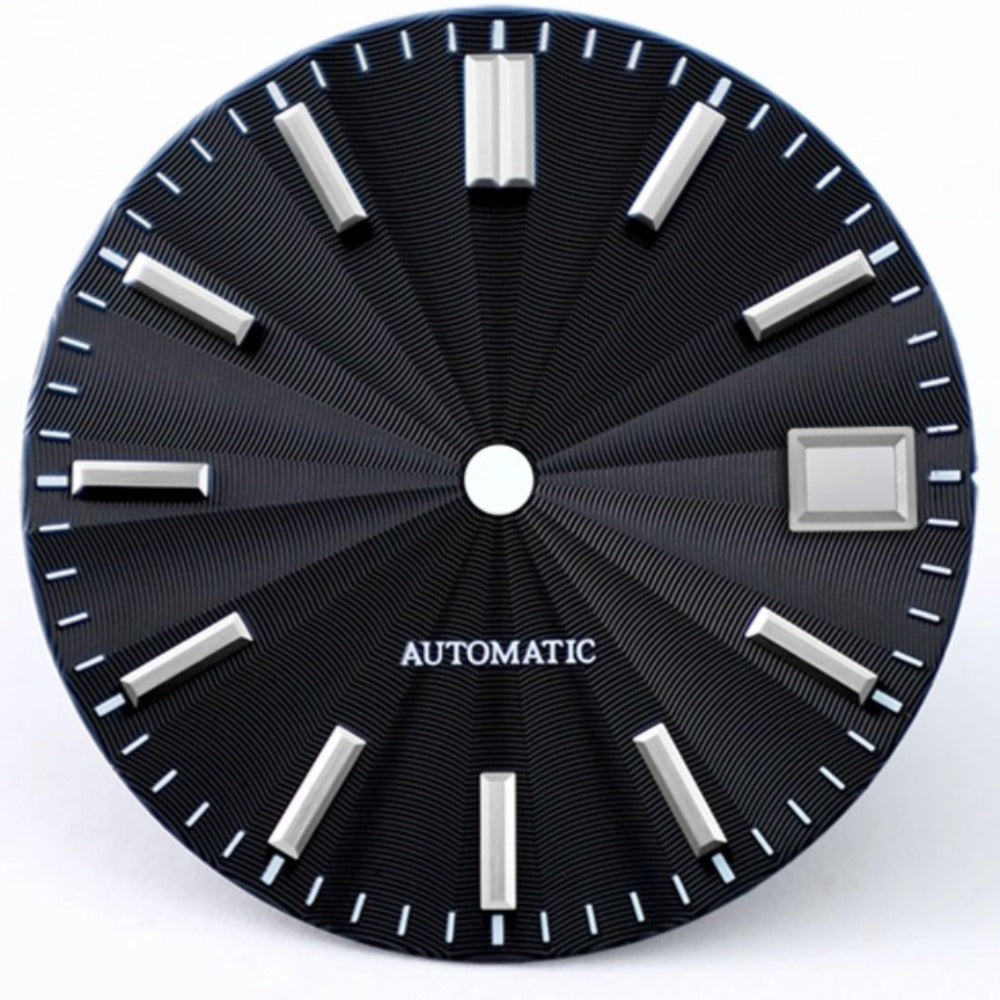 Black 28.5mm Microgroove modified watch dial with date window for NH35 NH36 NH38