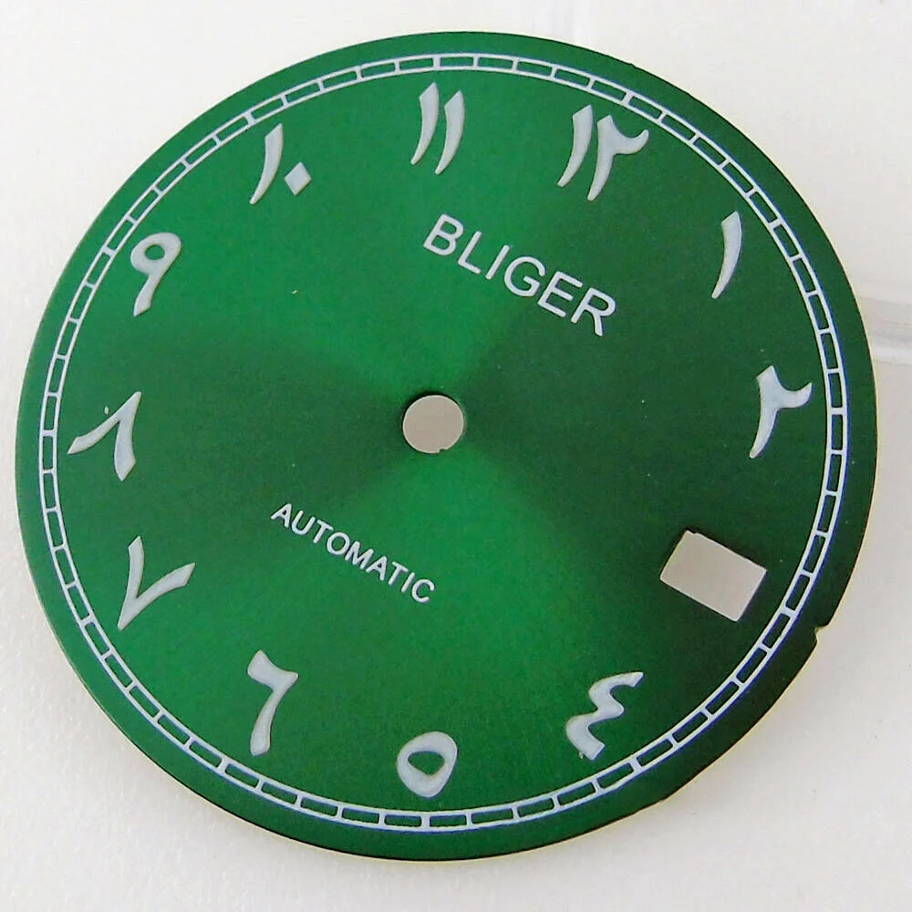 Bliger 29mm multicolor watch dial with green lume, compatible with NH35A NH36A automatic movements.