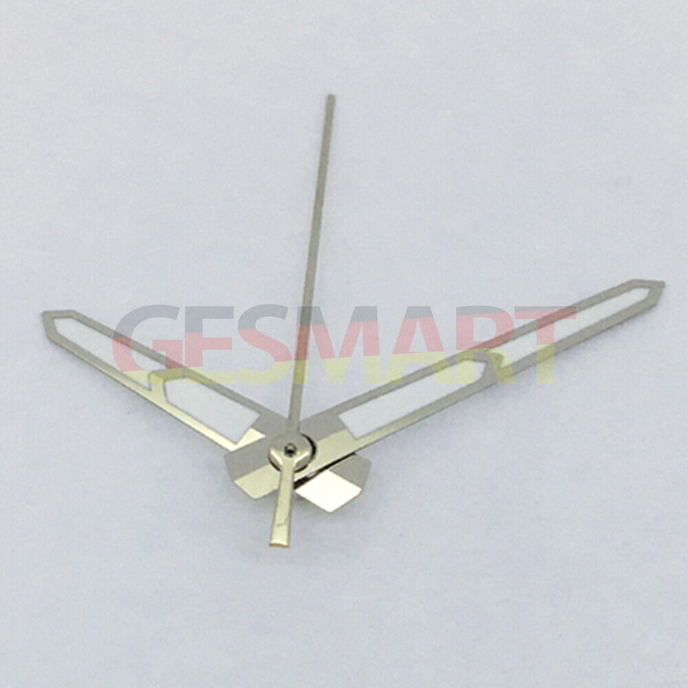 Green luminous watch hands with silver trim, compatible with Asian 8215/2813 and Miyota 8N24 movements, for precise timekeeping.