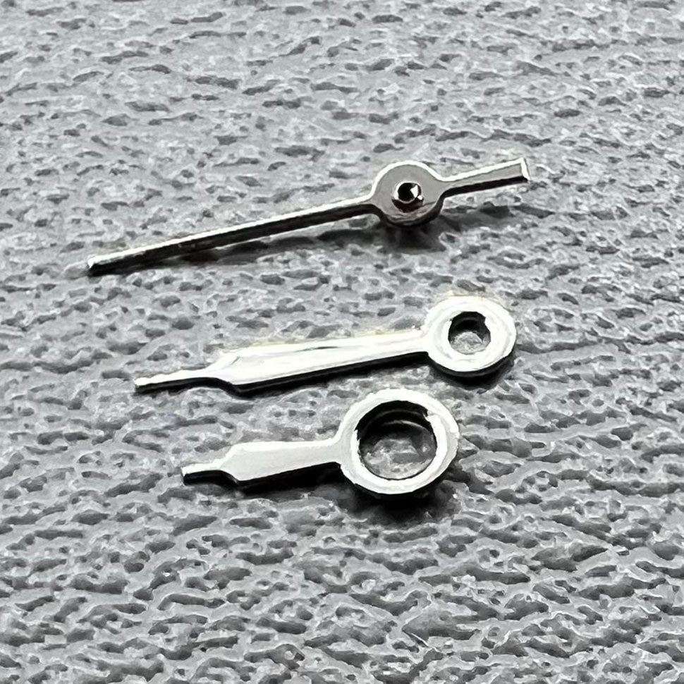 Silver watch hands set for Miyota 2035 movement, sizes 8mm/6mm/4mm, precise fit for repairs.
