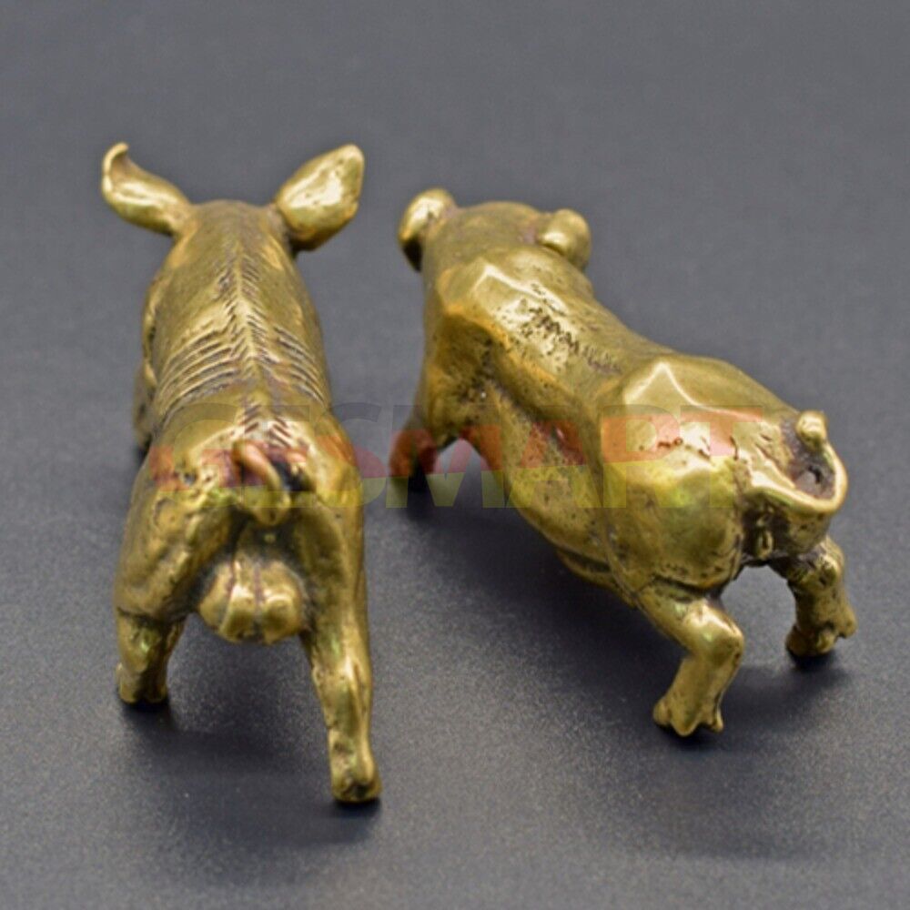 Vintage solid copper boar sow trinket with hand-carved details, bronze figurine.