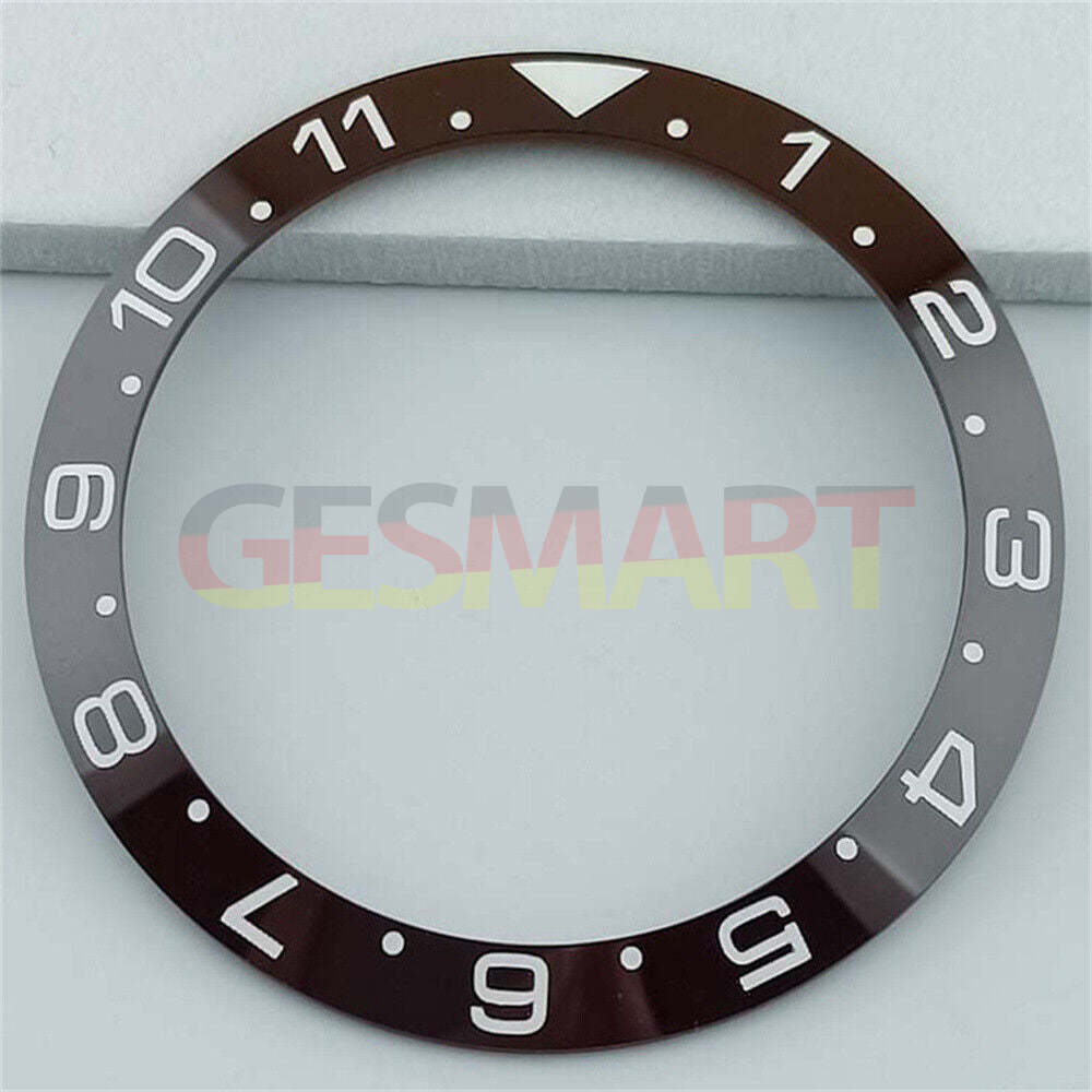 38mm ceramic brown GMT bezel ring with white and golden font, compatible with SUB watches.