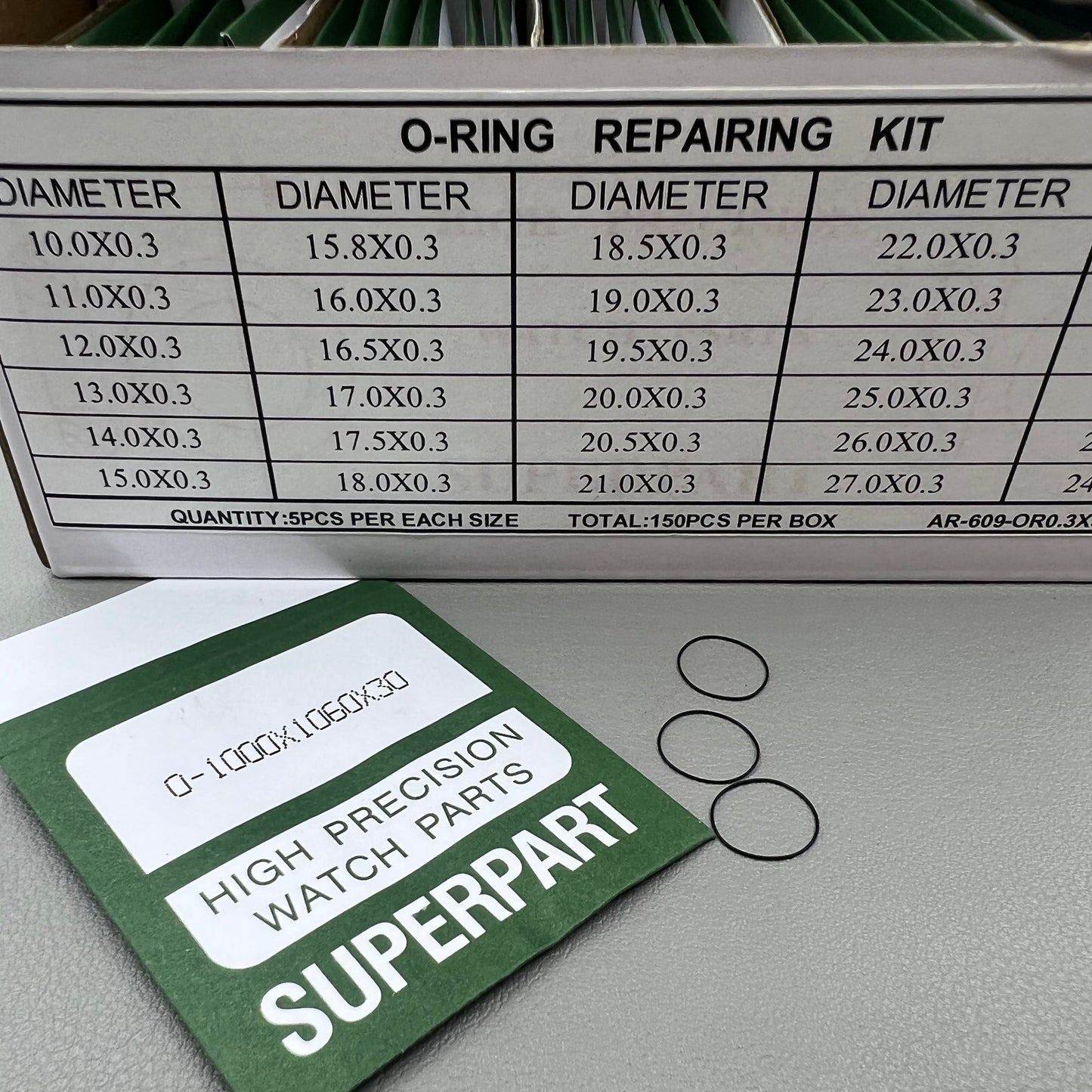 150 Stück O-Ring-Satz 30 Größen 0 3mm Stärke Wasserdichter Gehäusedichtung Uhr