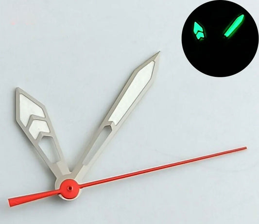 Silver-trimmed lume watch hands with red second hand for NH35 NH36 movements,.