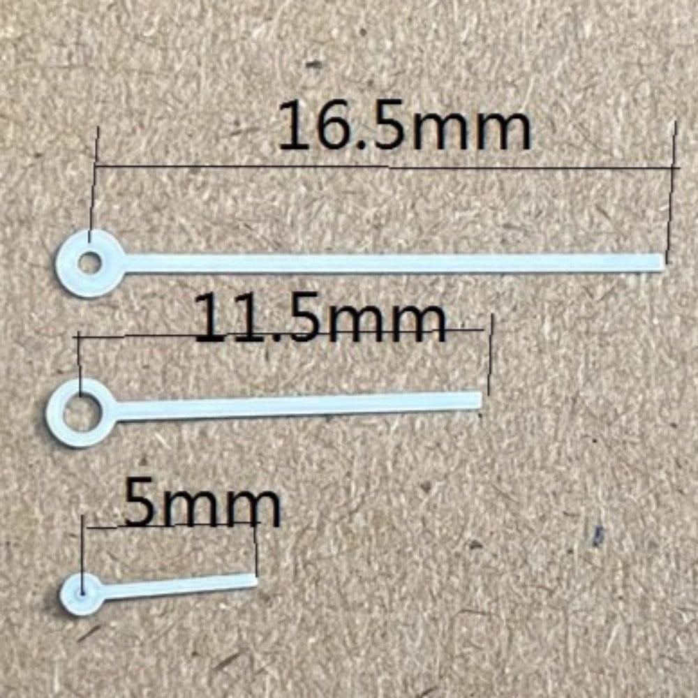 16.5mm white painted watch hands set by Miyota, includes small second hand for GP10 movement precision.