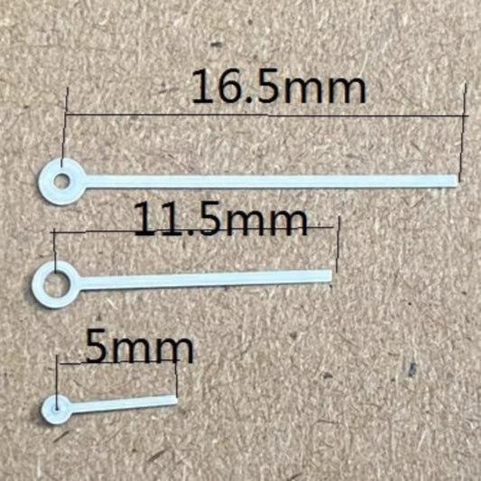 16.5mm white painted watch hands set by Miyota, includes small second hand for GP10 movement precision.