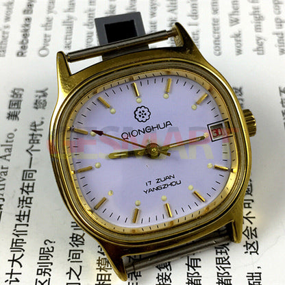 Qionghua Classic 33mm manual mechanical watch with 17 jewels and single calendar display for elegant timekeeping
