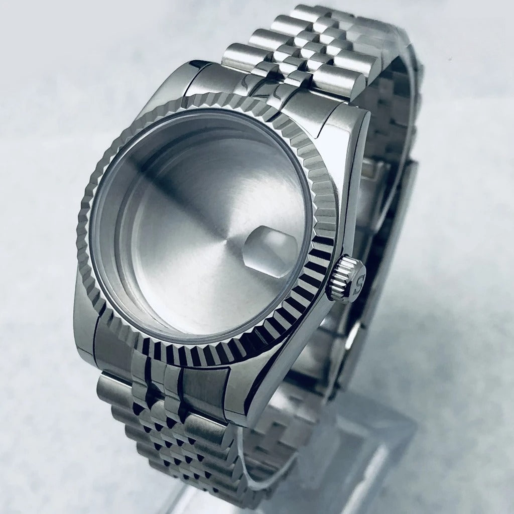 36mm/40mm Fluted Bezel Case Sapphire Glass For Mod  Steel Case Fit Nh35 Nh36