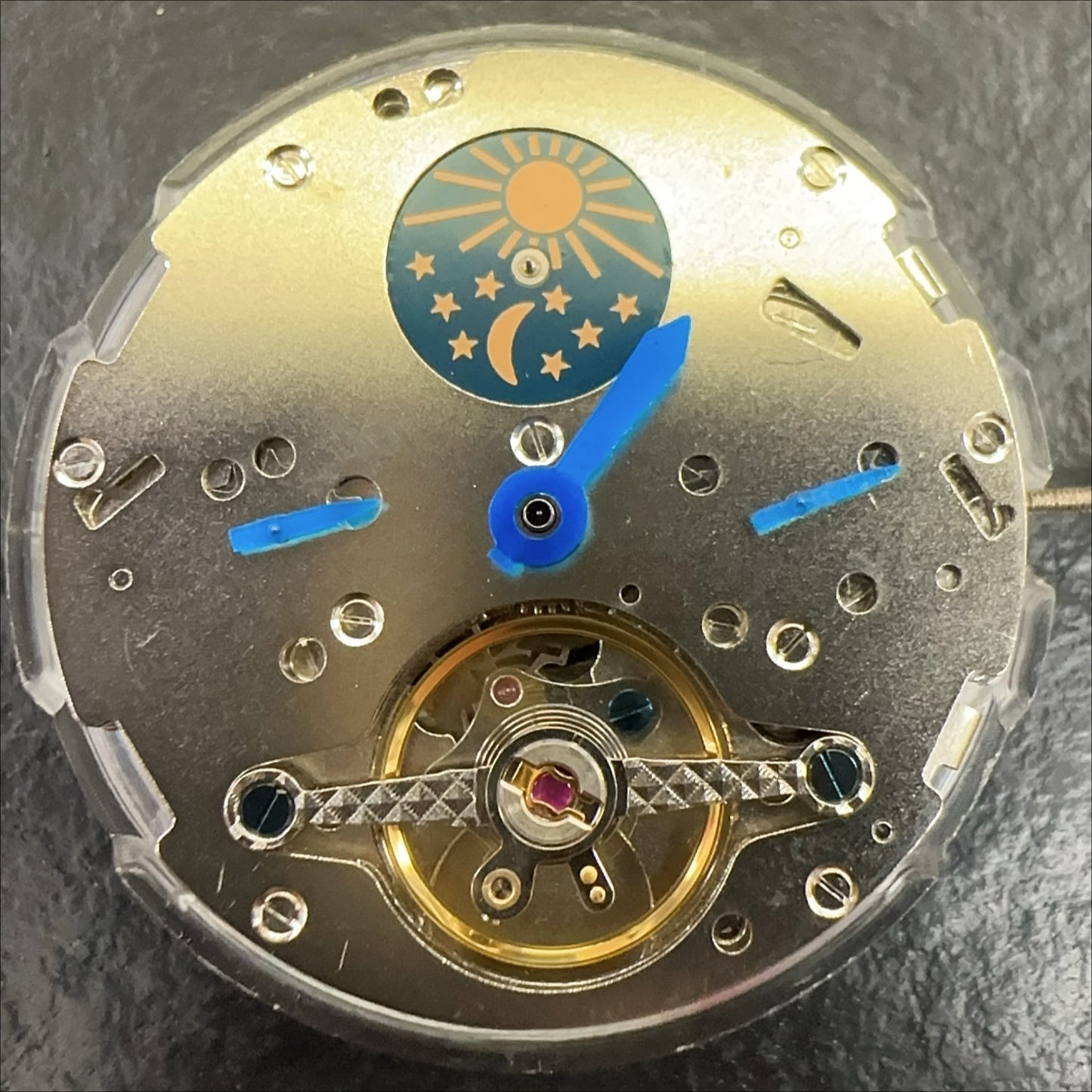 Shanghai Bare Balance Wheel LB mechanical movement flywheel with moon phase detail for watch accessories.