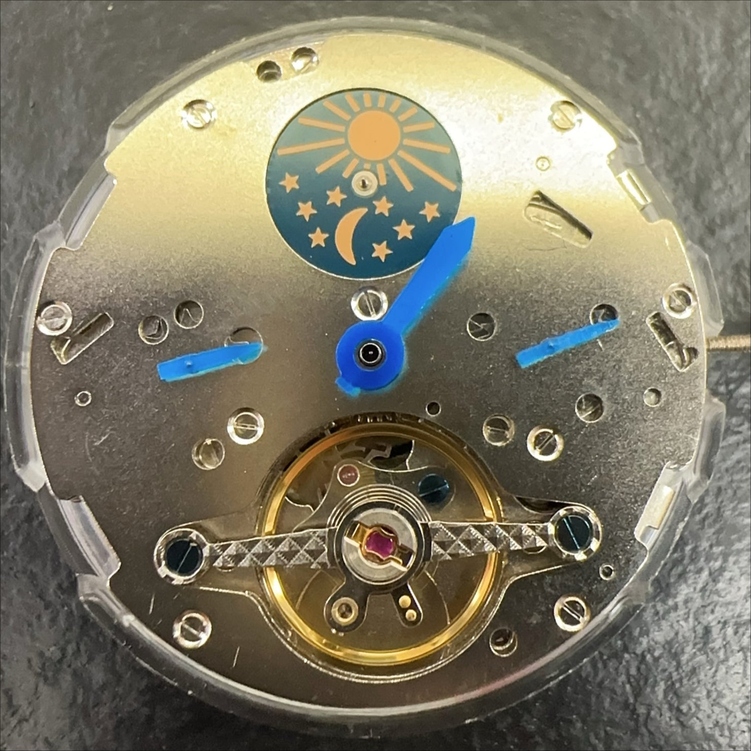 Shanghai Bare Balance Wheel LB mechanical movement flywheel with moon phase detail for watch accessories.
