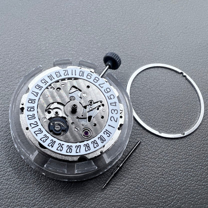 Japan Miyota 8215 silver plated automatic watch movement with date at 6 o?clock, precise mechanical design.