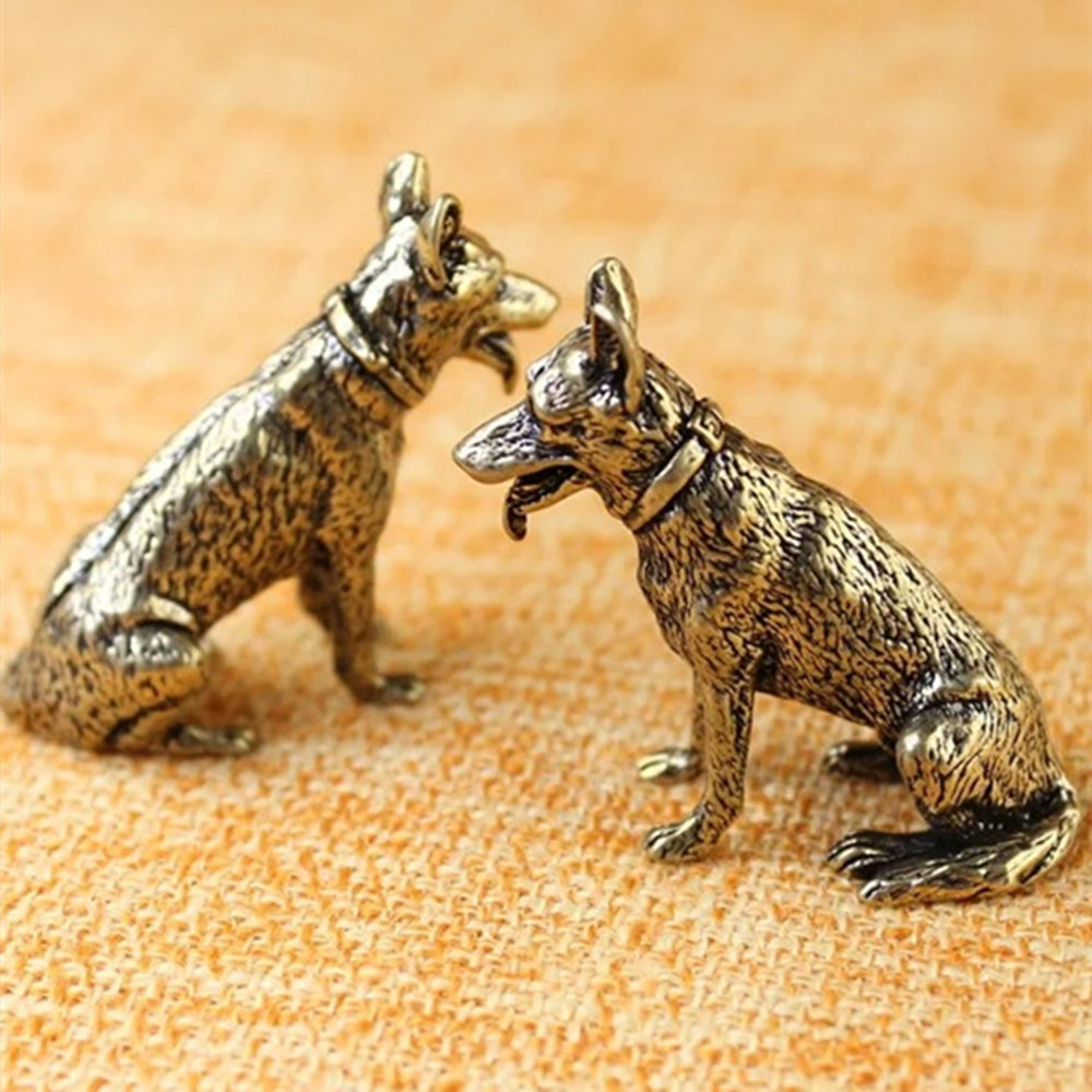 Solid copper dog trinket with vintage bronze finish, hand-carved details, perfect collectible gift.