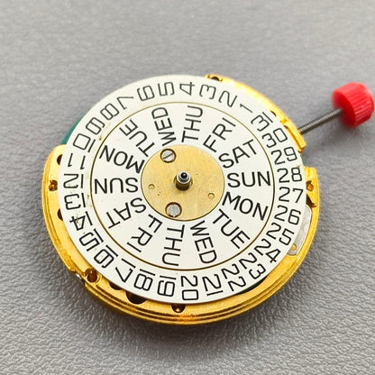 Swiss ESA 9183 Quartz Movement Double Calendar 3 Hands Golden Plated