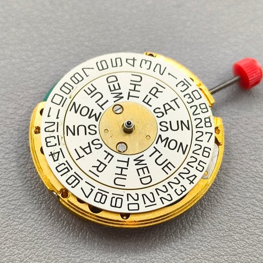 Swiss ESA 9183 Quartz Movement Double Calendar 3 Hands Golden Plated