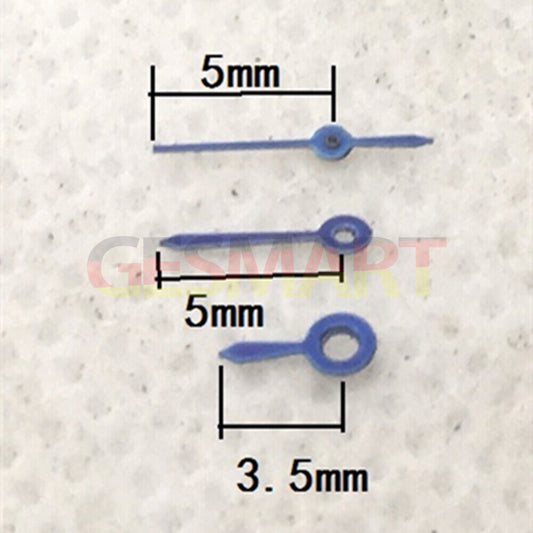 Blue 5mm watch hands designed for Hattori Epson VX82 quartz movement, precision fit accessory.