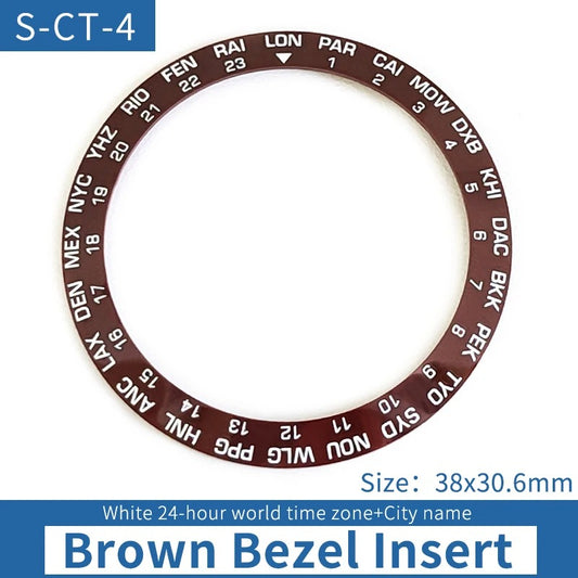 White Font 24 Hours Brown Sloped Ceramic Watch Bezel For Skx007 Srpd World City