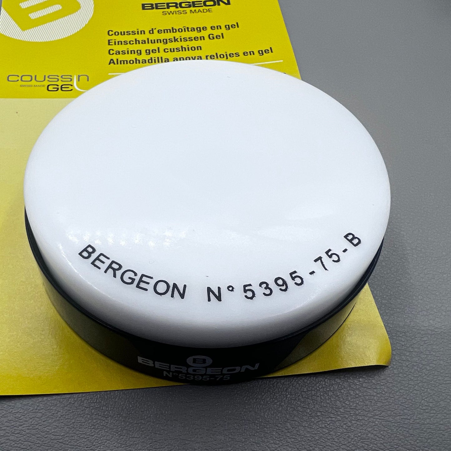 Swiss Bergeon 5395-75-B gel watch case cushion, 75mm white padding for secure timepiece storage