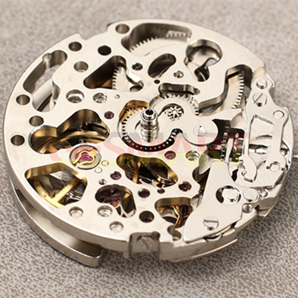 Dandong Silver automatic mechanical watch movement with hollow design and second stop feature for precise timekeeping.