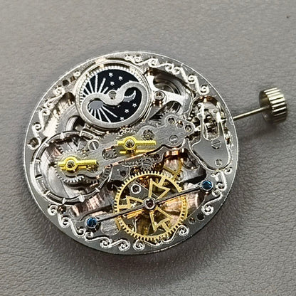 Multi-function Double Mainspring Hollow Mechanical Movement Double Time Zone