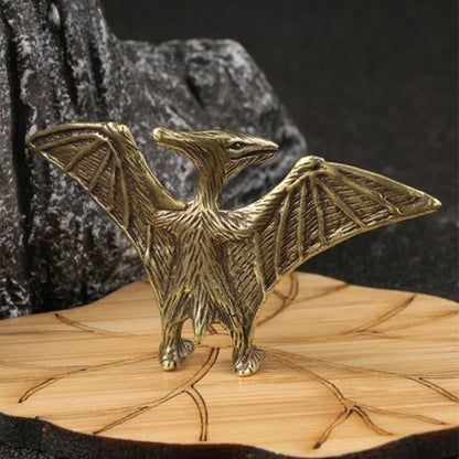 Hand-carved Copper Jurassic Pterosaur dinosaur trinket, vintage bronze collectible figurine.