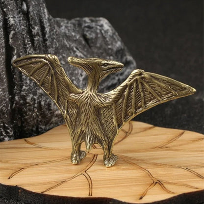 Copper Jurassic Pterosaur dinosaur trinket with vintage bronze finish, hand-carved collectible.