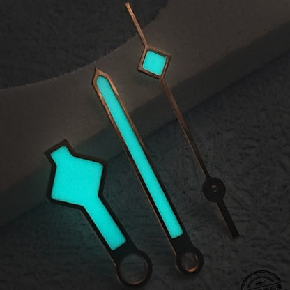 Golden Trim C3 BGW-9 blue lume watch hands, designed for NH34, NH35, NH36, NH38 movements with sleek style.