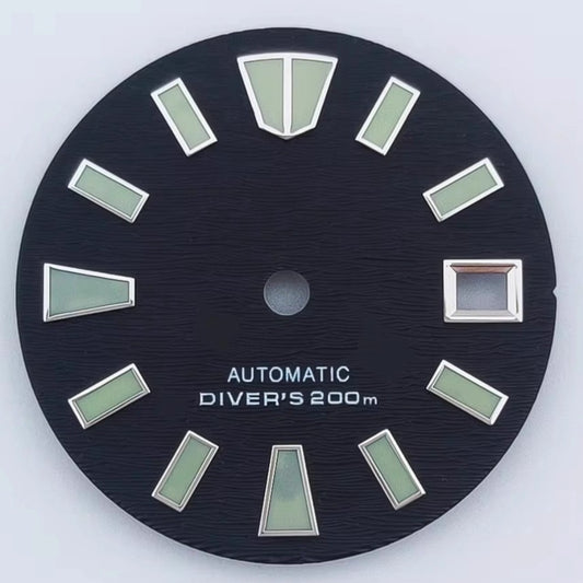 29mm Green Lume Black Watch Dial Fit For NH35 NH36 Movement No Logo