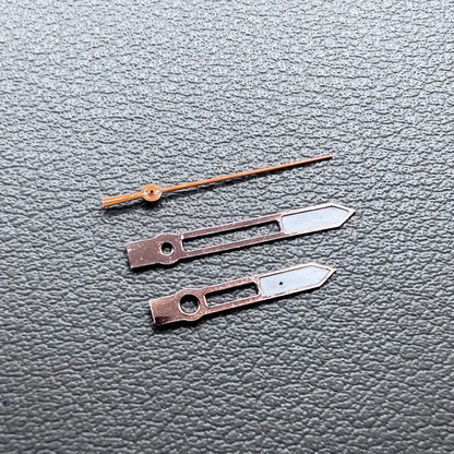 Set of 2 rose gold hollow lume watch hands, compatible with Miyota 2315 2035 2036 2115 2305 movements, stylish trim.
