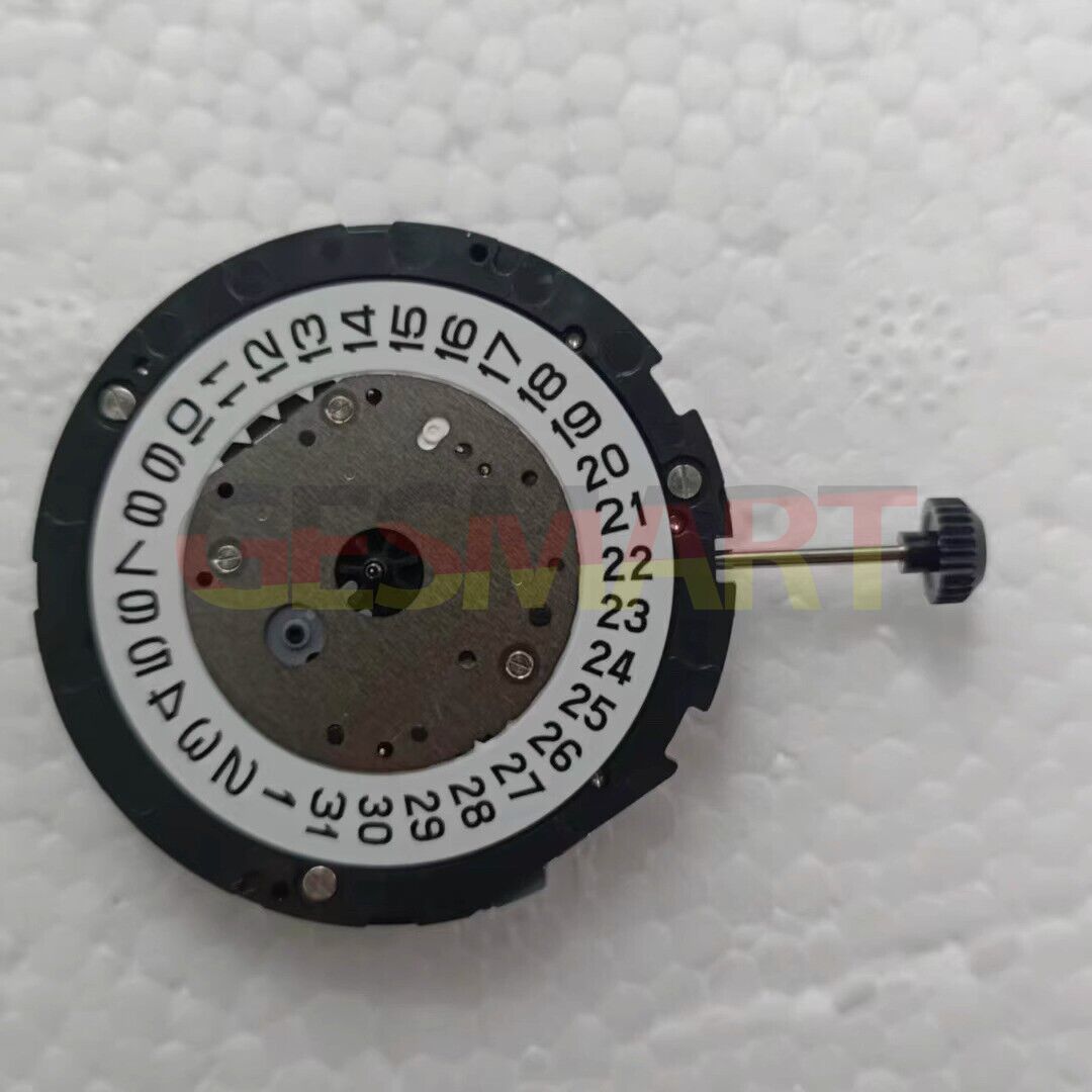 Miyota 6S11 quartz watch movement showing date at 3 o'clock, small second hand at 6 by 12, high precision