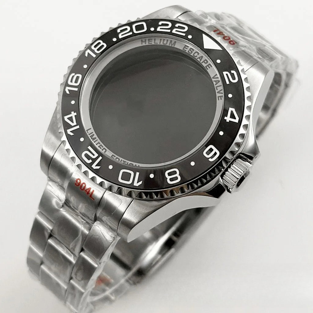 44mm Black Blue GMT Ceramic Bezel Watch Case for Deep SEA for NH34 NH35 NH36