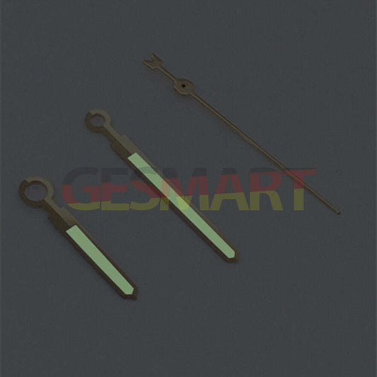 Men's Rose Gold Trim Watch Hands with Green Luminous, compatible with Asian 8215/2813/8205 movements.