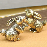 1pc Solid Copper Cute Rabbit Trinket Vintage Hand Carved Bronze Model Figurines