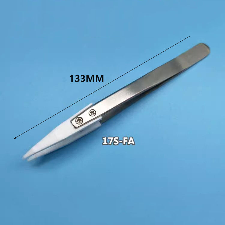 PTFE Teflon tweezers for semiconductor wafer handling, low contamination, ideal for lab and repair tasks.