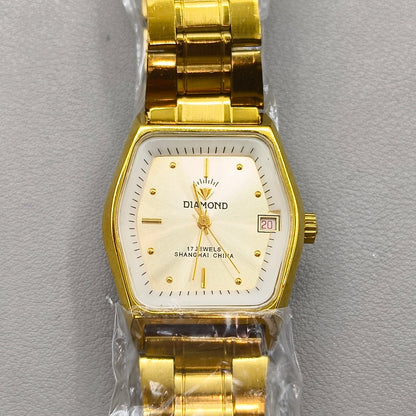 33mm Diamond Shanghai Made Manual Mechanical Golden Watch 17 Jews Single Calendar