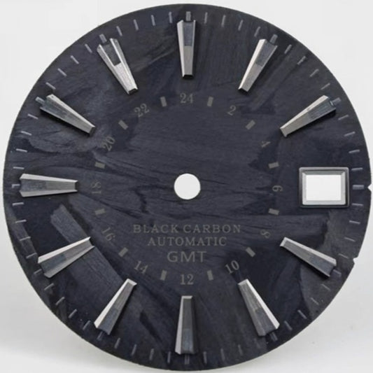 Trapezoid Nail Grey Font GMT watch dial, 28.5mm carbon fiber design with lume for NH34/35 movements.