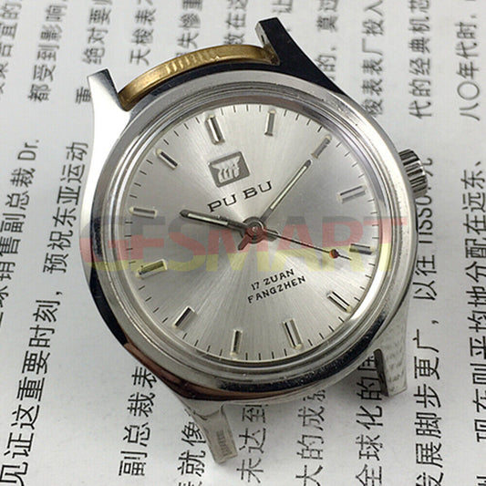 PUBU 32mm manual mechanical watch with grey dial and nail markers, 17 jewels, China made, stylish accessory
