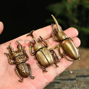 Solid Copper Beetle Simulation Insect Trinket Hand Carved Bronze Model Figurines