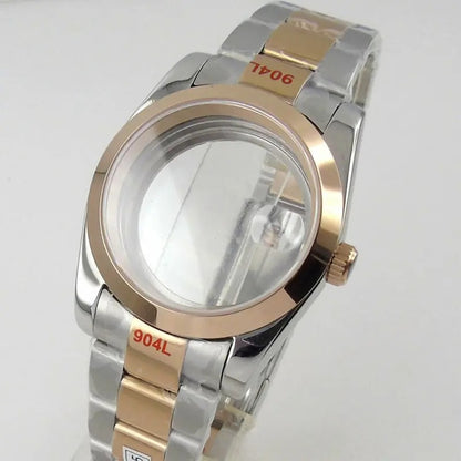 36mm Sapphire Glass Rose Golden Two Tone Watch Case fit NH35 NH36 NH38