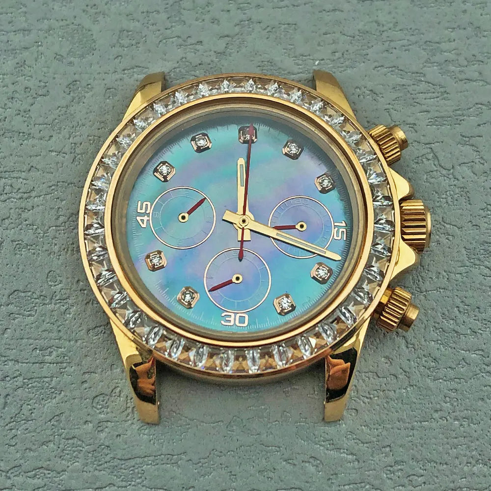40mm Diamond Bezel Aurora Dial 316l Steel Sapphire Glass Case Suitable For VK63