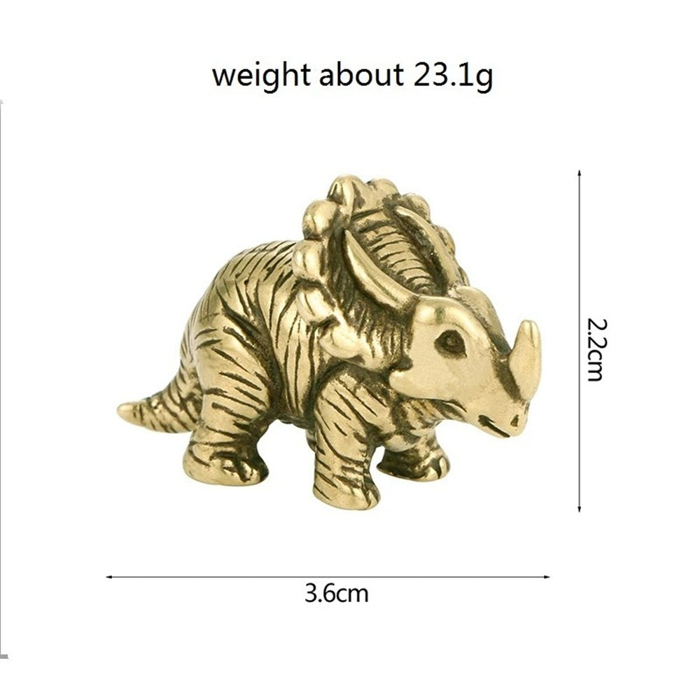 Vintage solid copper horned dinosaur figurine, hand-carved bronze model for Jurassic decor.