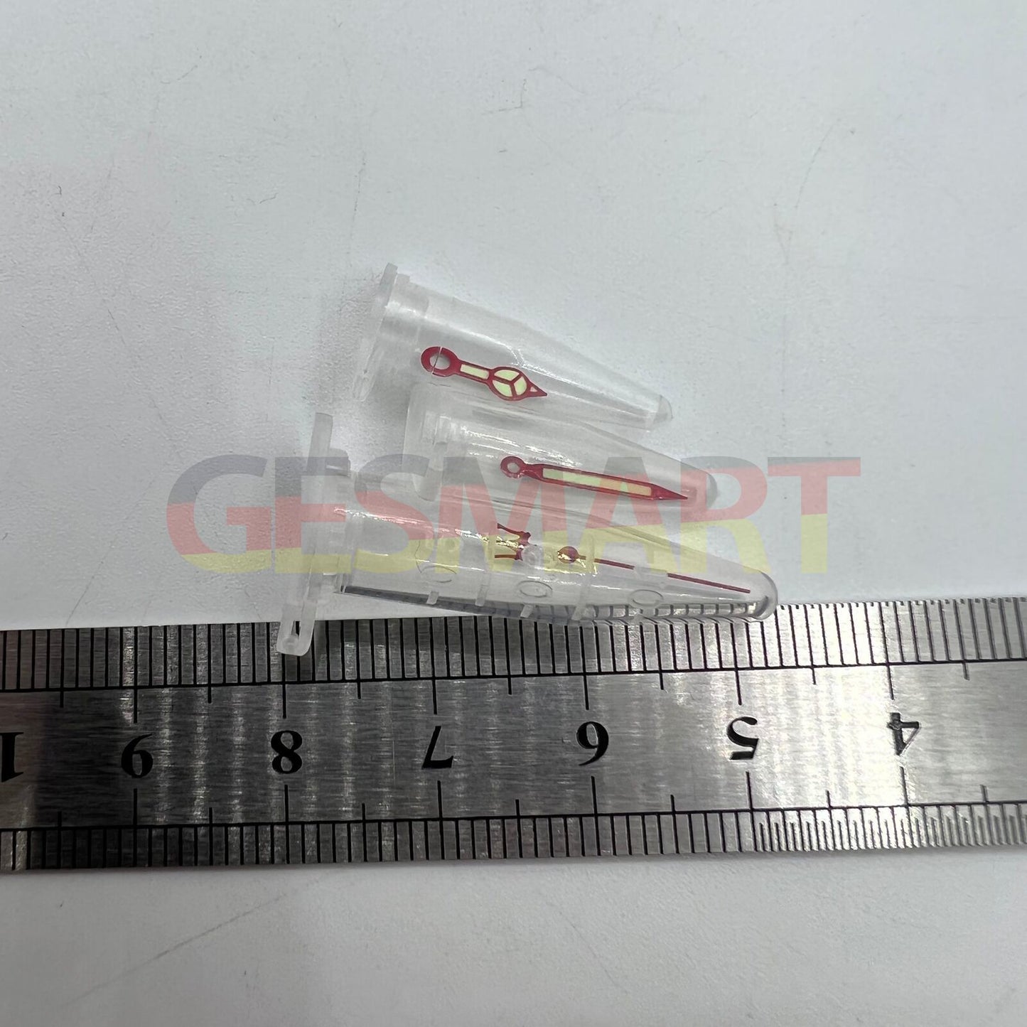 Red Fork watch hands with red trim and green lume, compatible with NH35 NH36 SKX007 SBBN models.