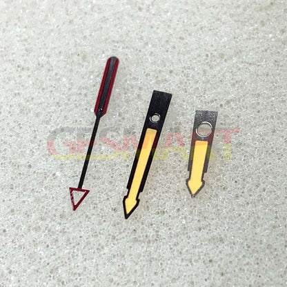 Arrow-shaped yellow luminous watch hands with black trim for NH35/NH36/4R/7S movements.