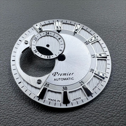 Silver 28.5mm modified hollow diving watch dial for NH39, sleek design.